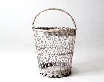 vintage white wicker harvest basket