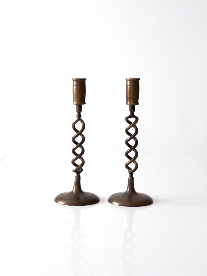 Vintage Brass Candle Holders Spiral Candlesticks Etsy