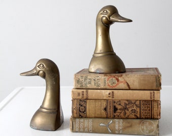 mid-century brass duck bookends, brass bird book ends