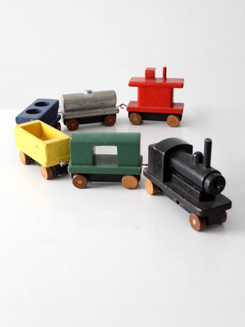 vintage wooden toy train primitive toy block train cars