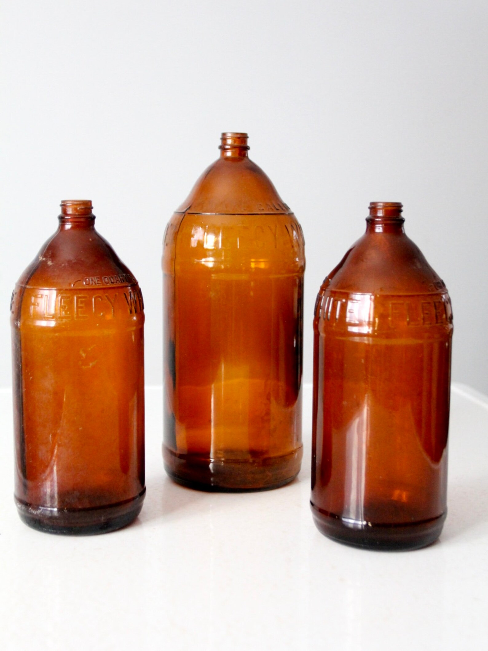 Vintage Brown Glass Bottles Set/3 Fleecy White Bottles Circa Etsy