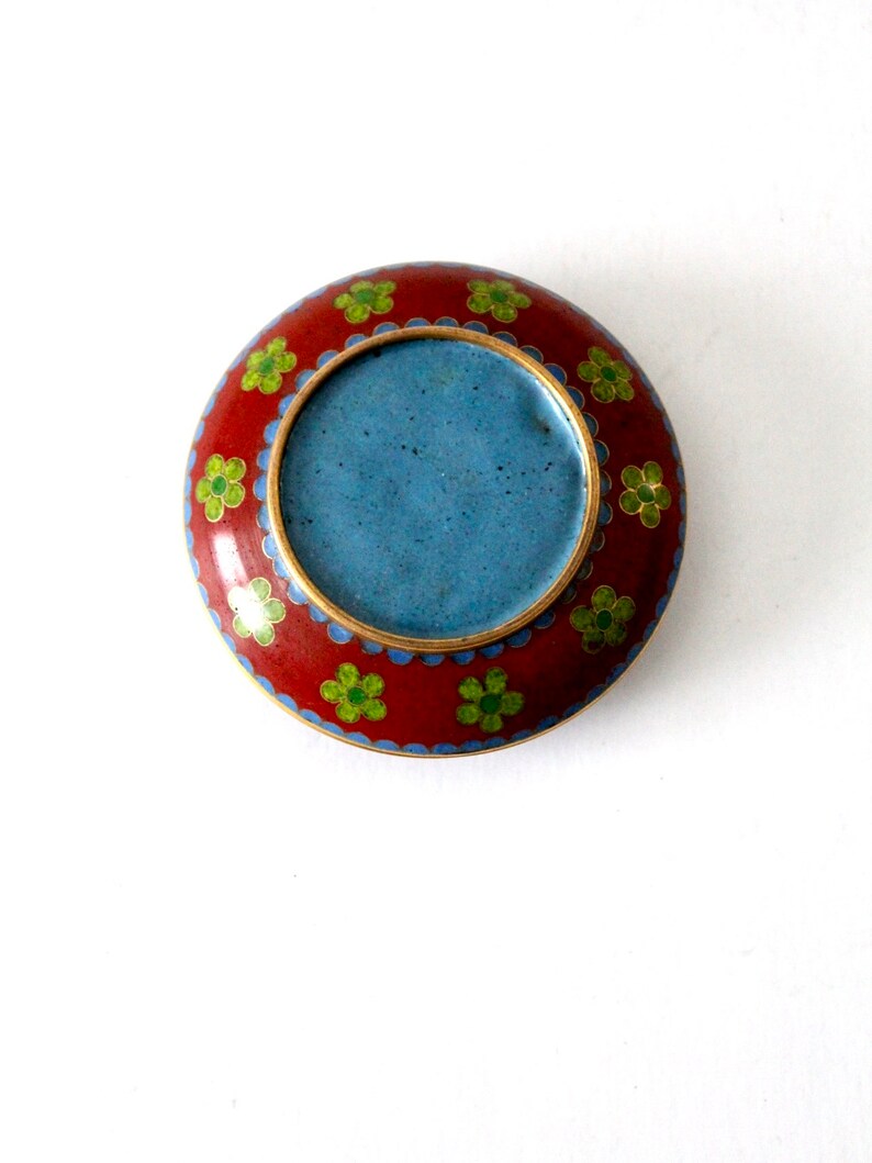 vintage cloisonne box, round enamel jewelry box image 6