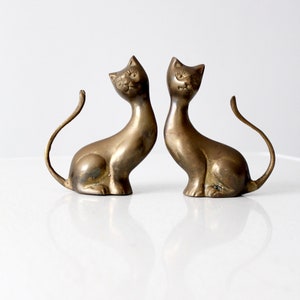mid-century brass cats, brass animal set