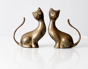 mid-century brass cats, brass animal set