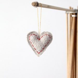 Heart Ornament, homespun linen and denim image 2
