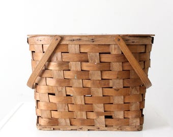 Cesta de picnic vintage de tejido de tablilla