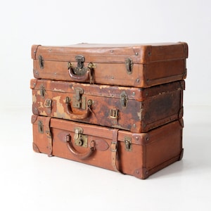 antique leather luggage set of 3