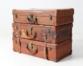 antique leather luggage set of 3