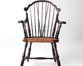 Antique Windsor Arm Chair With Rush Seat - Etsy