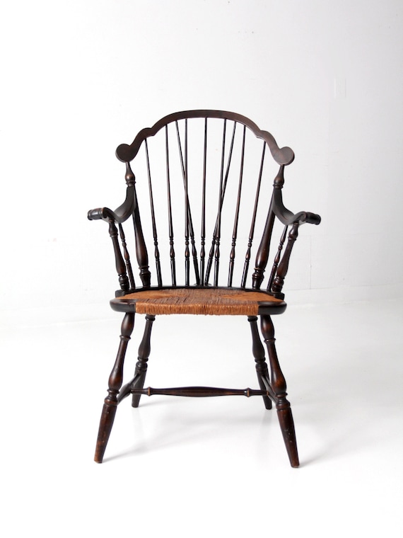 Antique Windsor Arm Chair With Rush Seat - Etsy