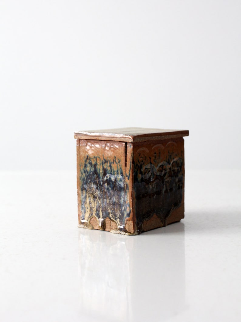 Studio pottery box vintage ceramic square jar with lid Etsy