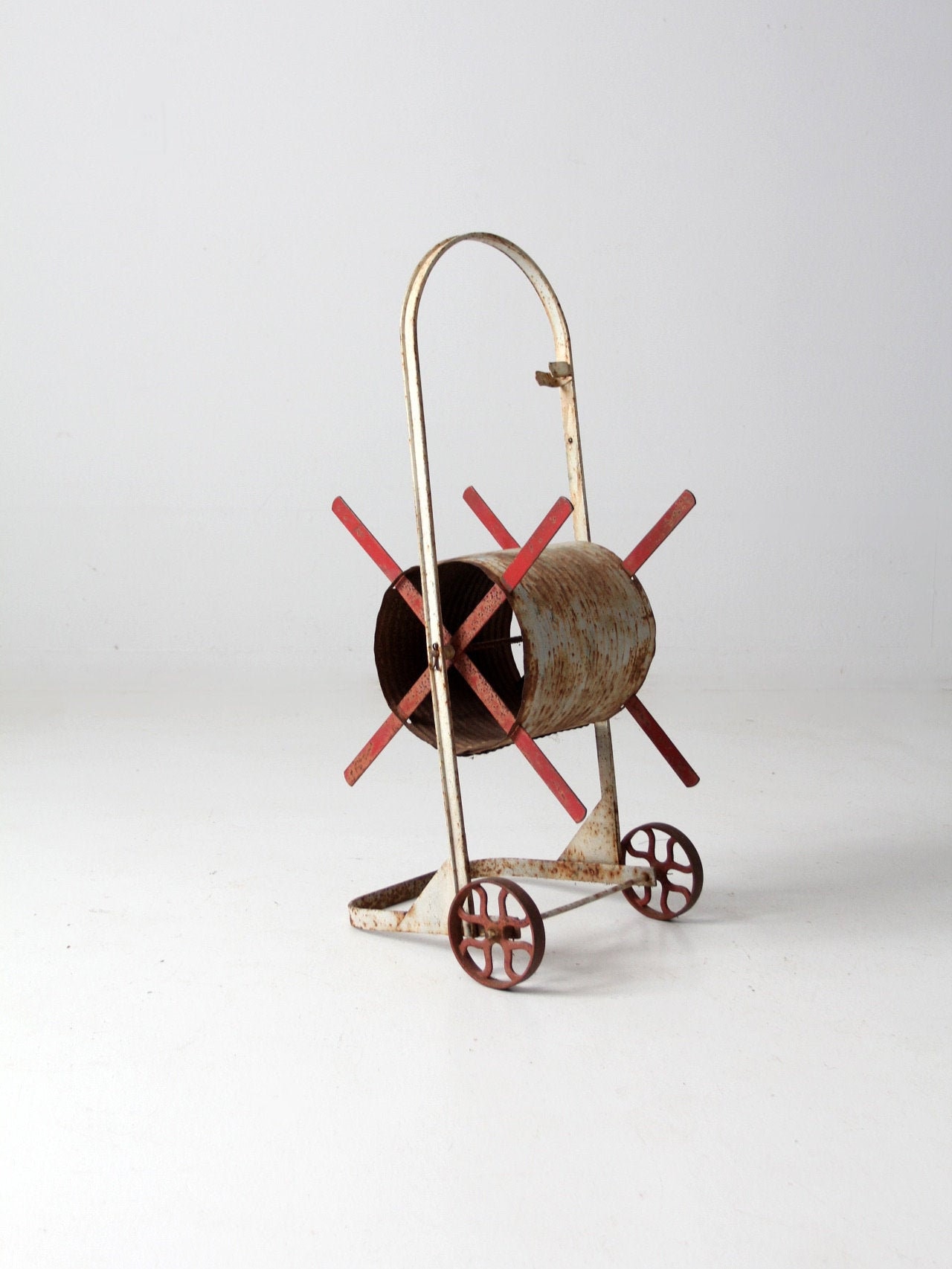 Vintage Firehose Reel On Large-Wheel Metal Cart w/ Firehose