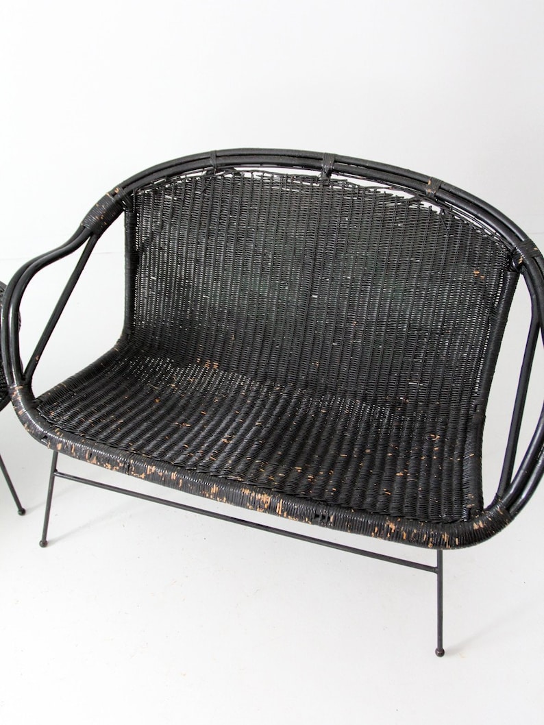 Mid century wicker patio set modern hairpin leg loveseat Etsy