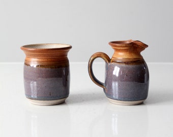 vintage studio pottery creamer and sugar bowl set