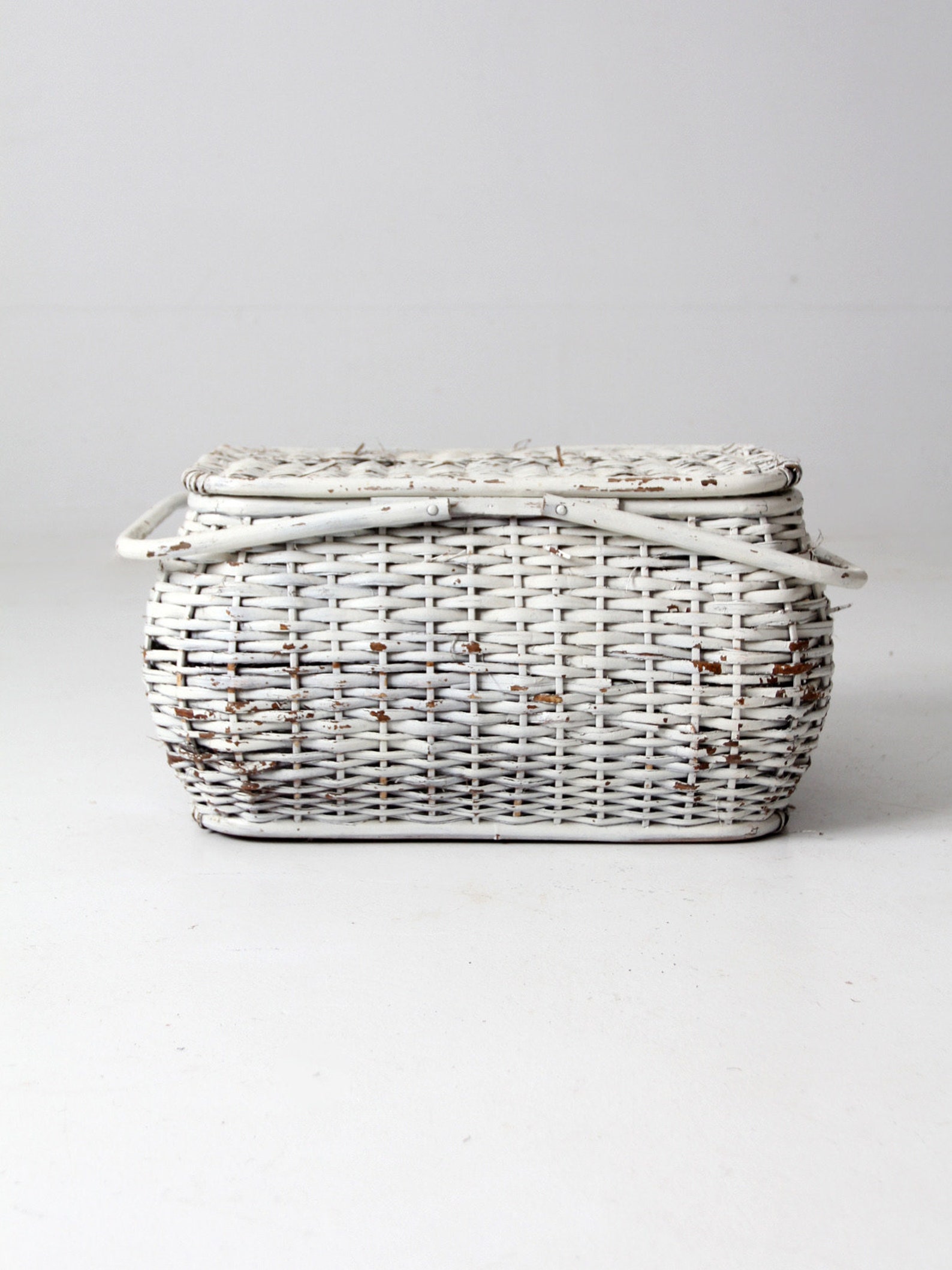 Vintage White Wicker Picnic Basket Etsy