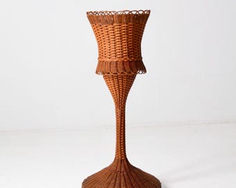 vintage wicker pedestal planter stand