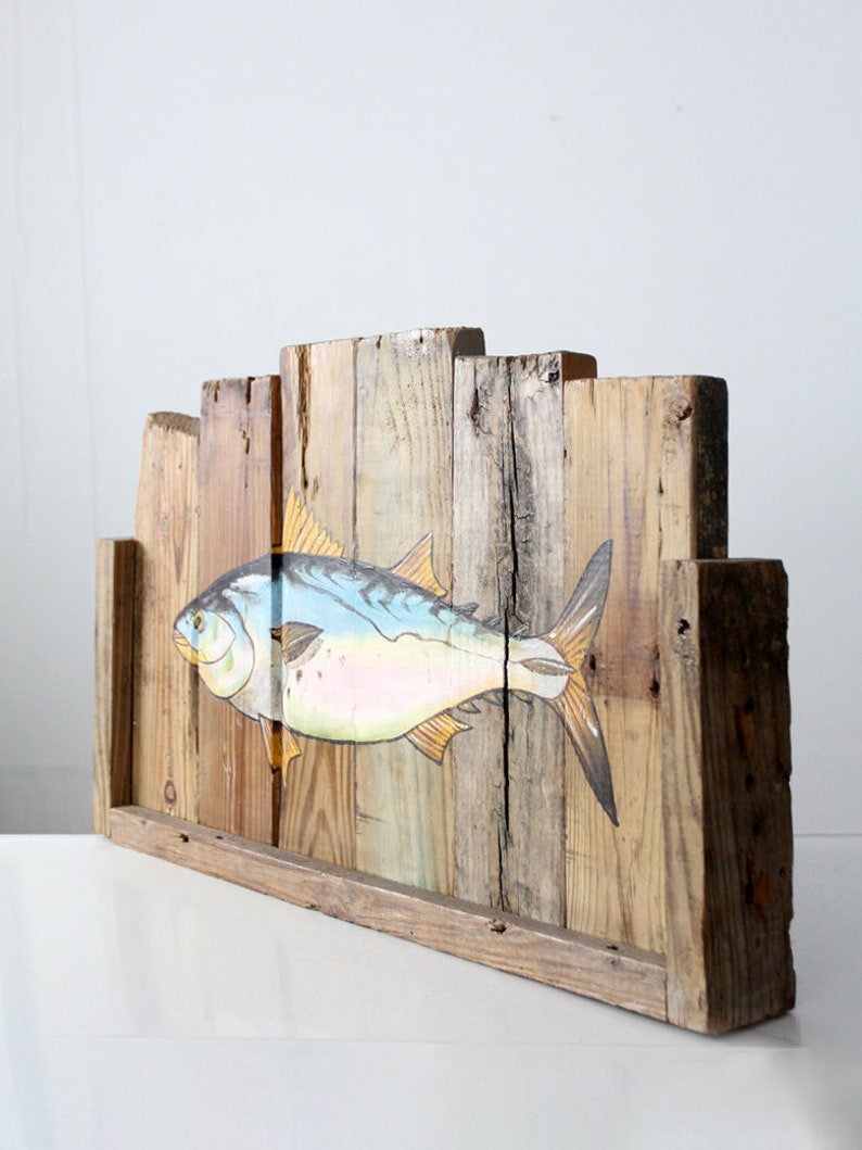 vintage rustic folk art painted fish sign image 7