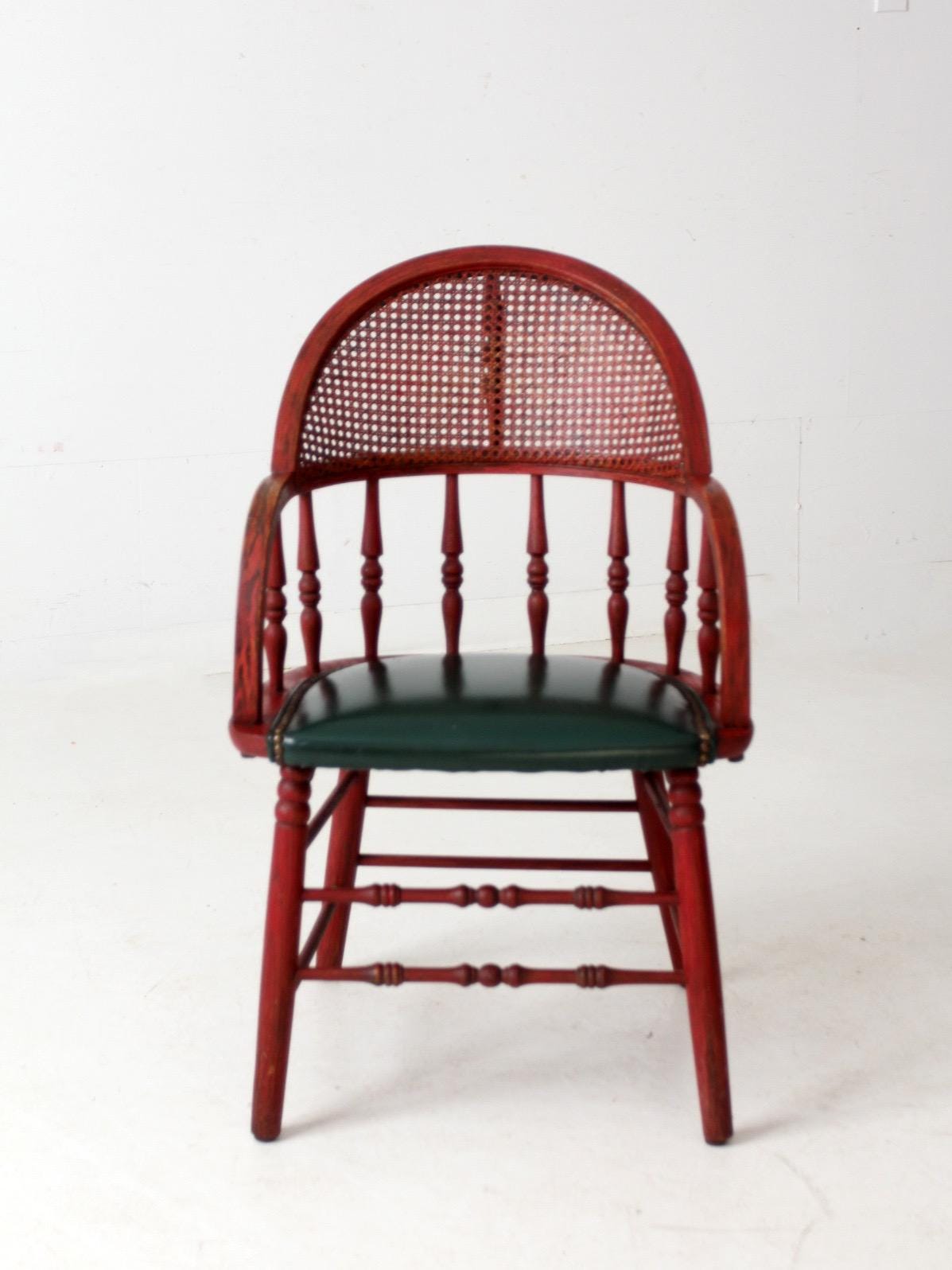 Antique Red Windsor Cane Back Arm Chair With Upholstered Seat - Etsy