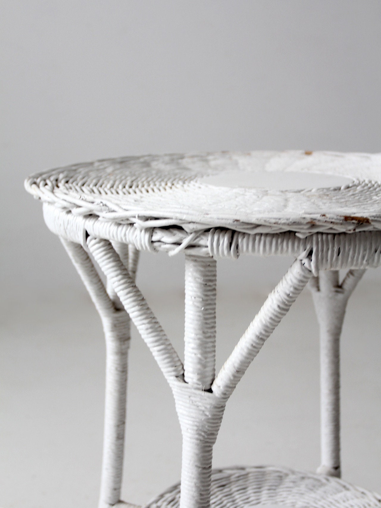 Antique White Wicker Side Table Etsy UK