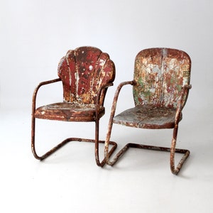 mid-century shell back lawn chairs pair