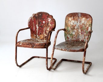 mid-century shell back lawn chairs pair