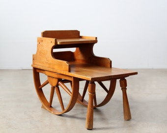 1940s wagon wheel table, vintage Monterey style tiered end table