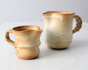 vintage studio pottery pitcher pair