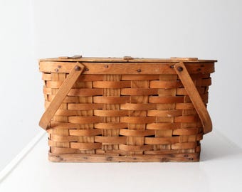 Cesta de picnic vintage de tejido de tablilla