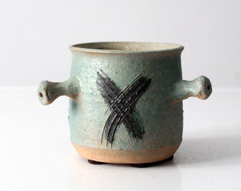 Unique Vintage Studio Pottery Vase in Green Drip Glaze / Handmade ...