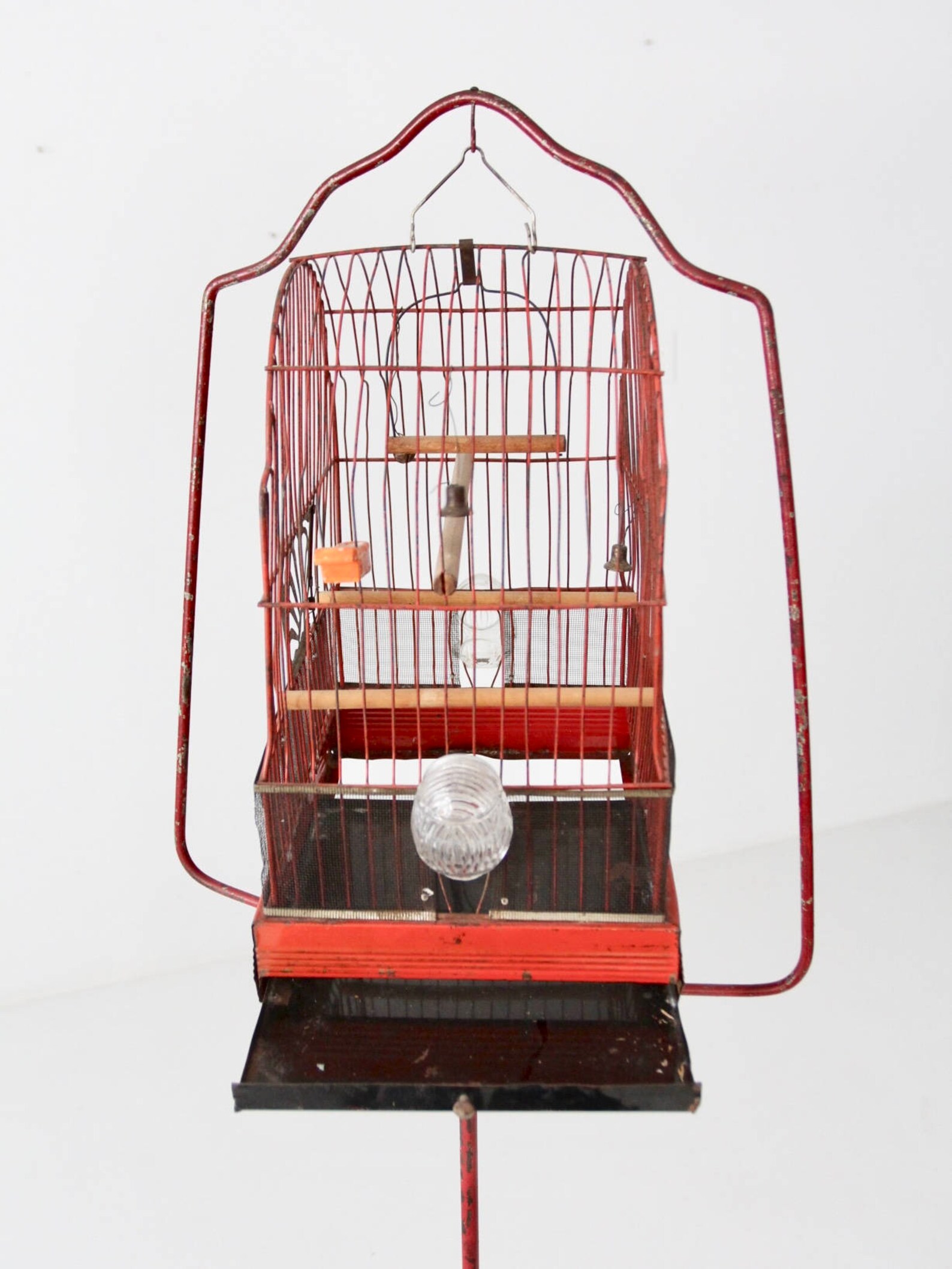 Antique Red Bird Cage on Stand Crown Bird Cage and Cast Iron Etsy