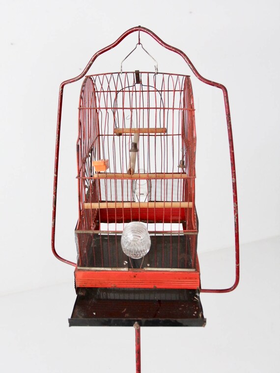 Antique Red Bird Cage On Stand Crown Bird Cage And Cast Iron Etsy