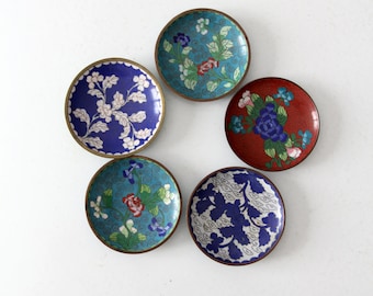 antique Chinese enamel plate collection, cloisonne dishes