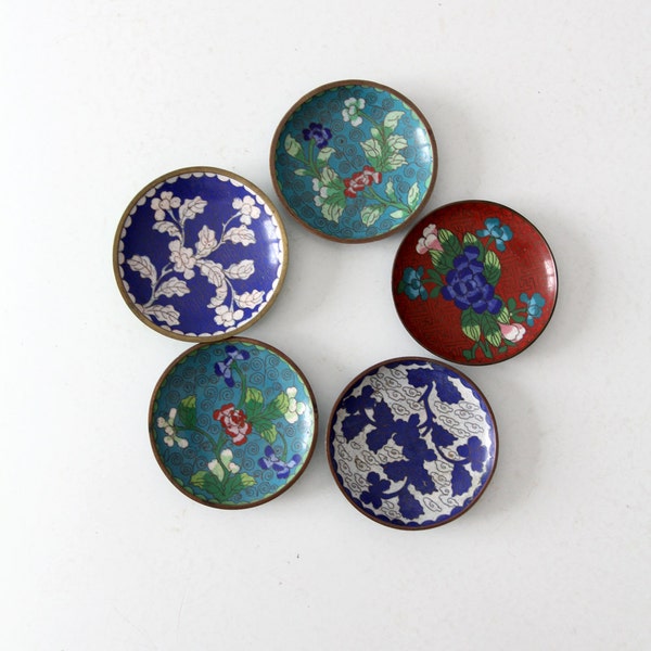 antique Chinese enamel plate collection, cloisonne dishes