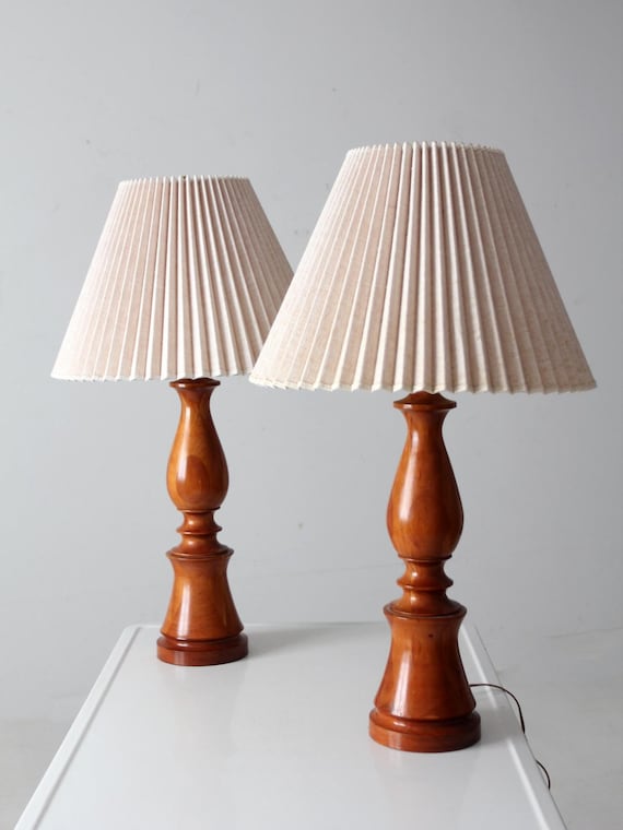 Pair of Vintage Turned Wood Table Lamps - Etsy