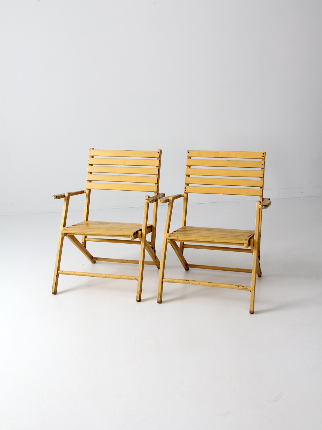 midcentury wooden folding chairs pair yellow outdoor Etsy