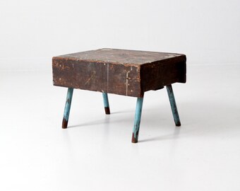 primitive stool, rustic vintage low stool