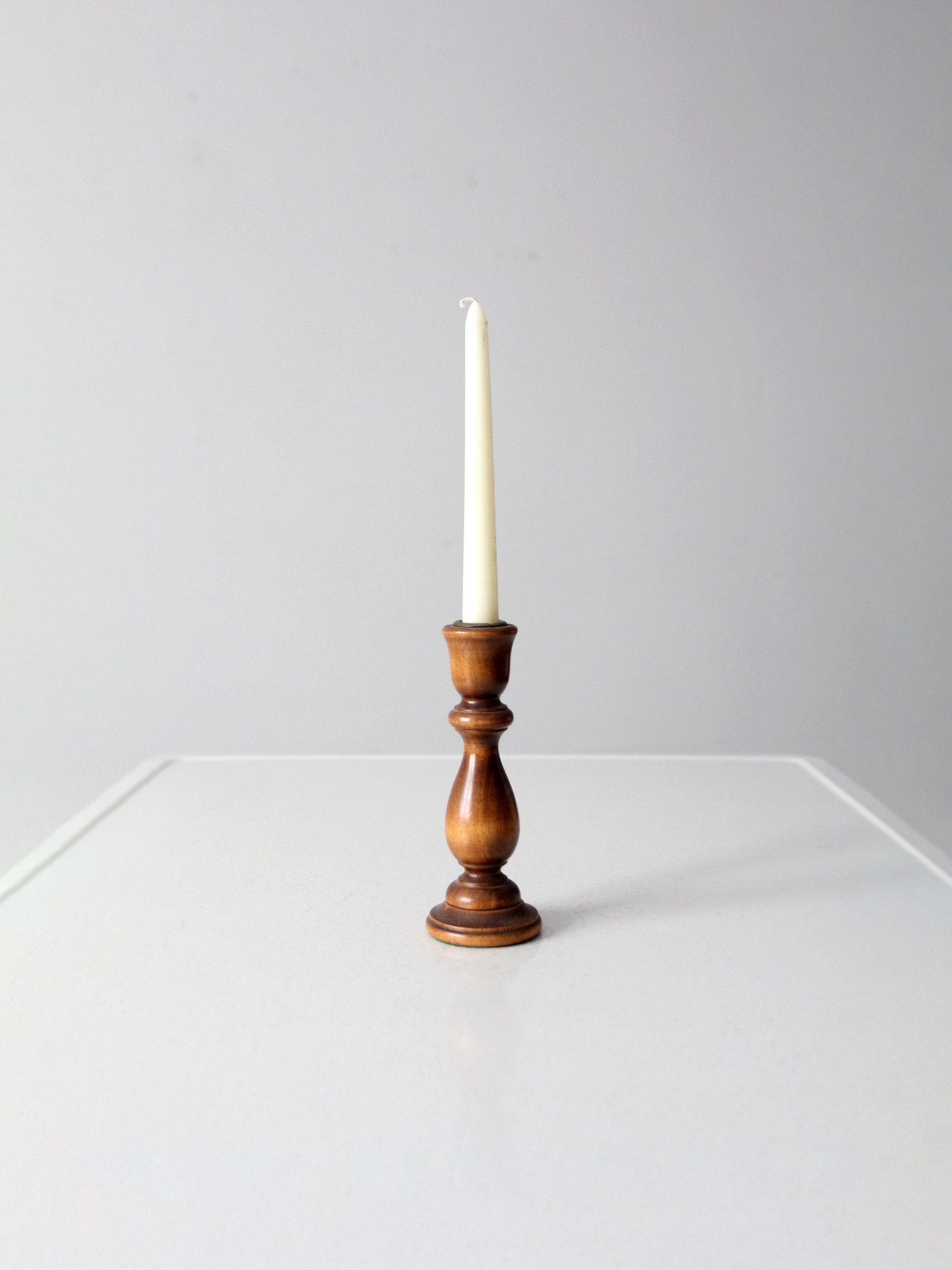 vintage turned wood candlestick holder