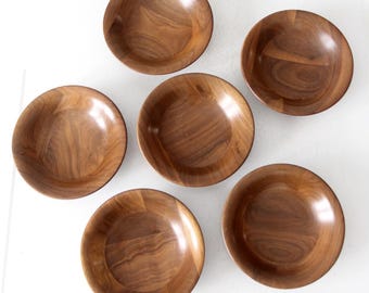 mid-century walnut serving bowls set of 6