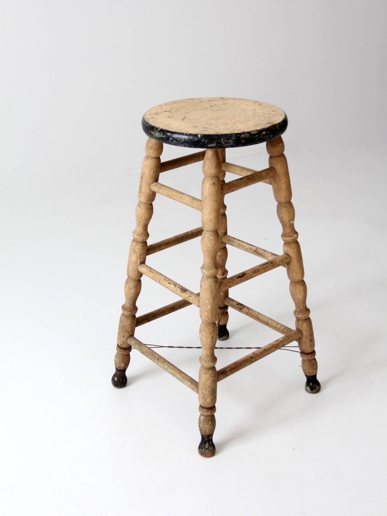 Antique wooden stool turned wood kitchen stool Etsy