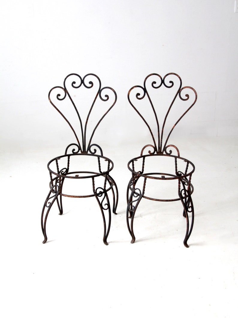 vintage wrought iron garden chairs pair image 3