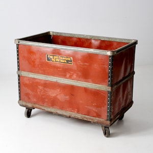 vintage industrial rolling bin cart, FedCo box cart