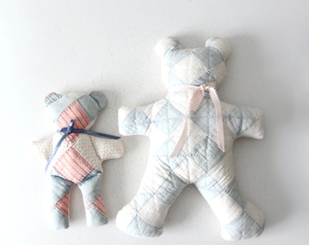 vintage quilted teddy bears pair