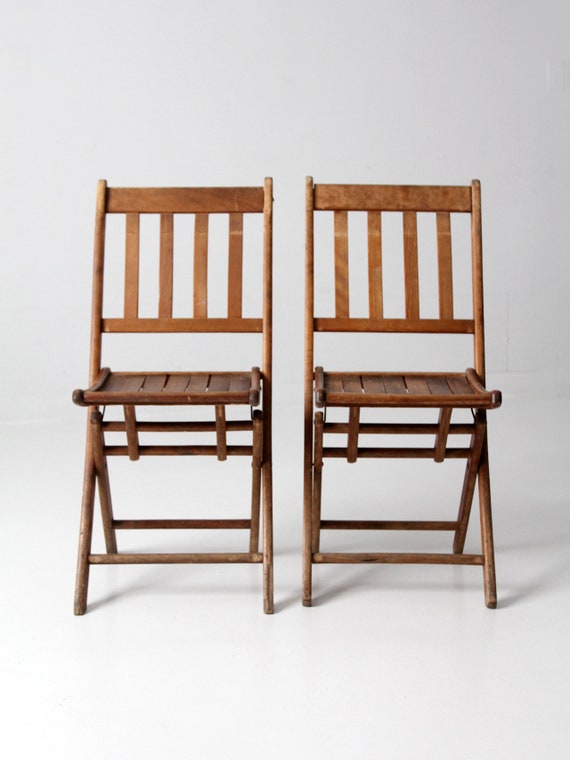 Vintage Wood Folding Chairs Pair - Etsy