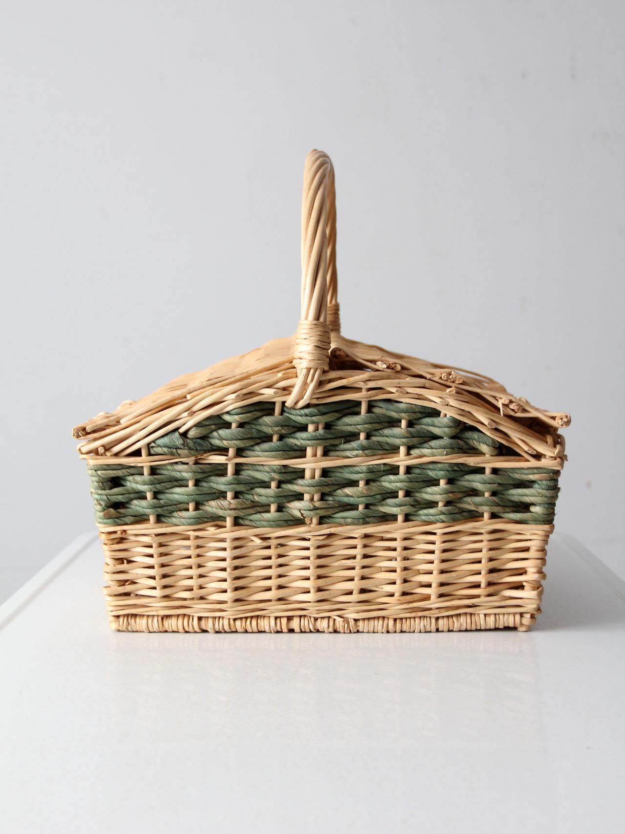 籐　ラタン　ピクニックバスケット　古道具　Vintage　美品 ヴィンテージの籐製ピクニックバスケット - Etsy 日本