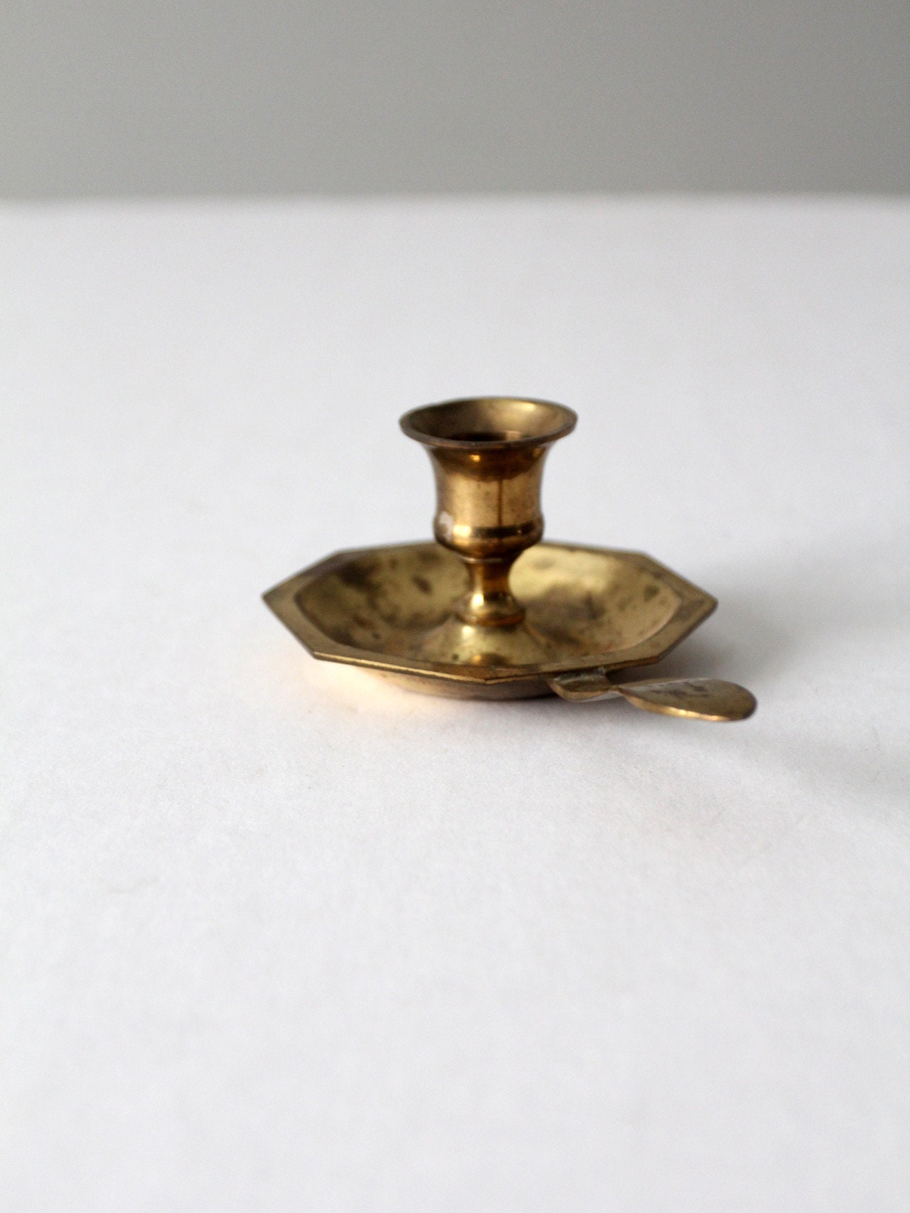 English Antique Georgian Brass Candlestick Chamberstick, 19th