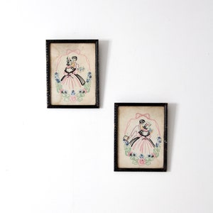 vintage framed embroidery art