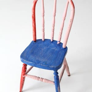 vintage painted children's chair, bright color spindle back chair image 5