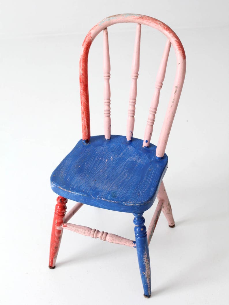 vintage painted children's chair, bright color spindle back chair image 5