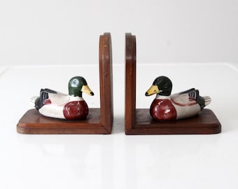 ヴィンテージの木製アヒルのブックエンド（ペア） - Etsy 日本