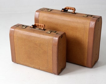 vintage Crown suitcase luggage pair